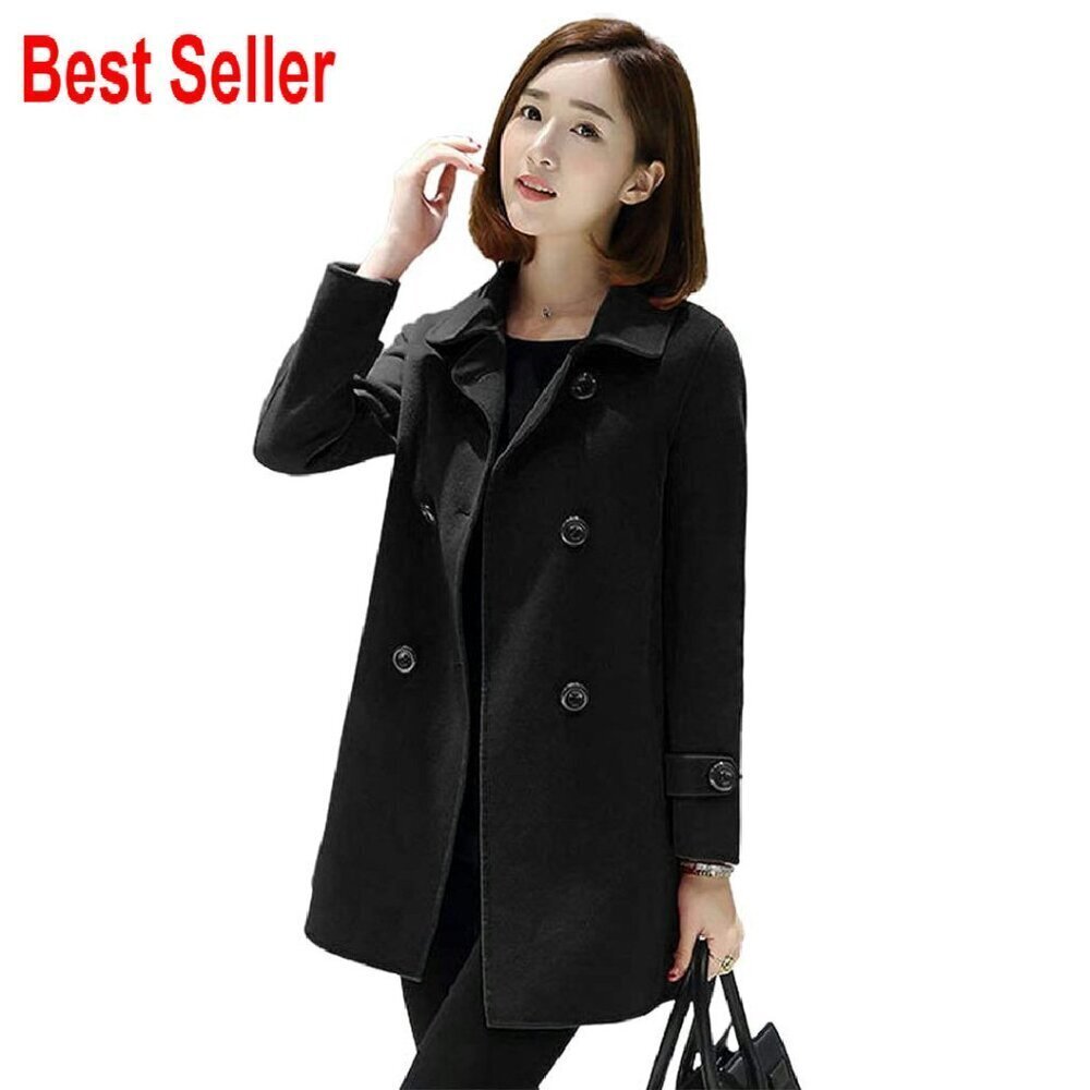 Classic Wool Peacoat Double Breasted Trench Coat Elegant Minimal Chic